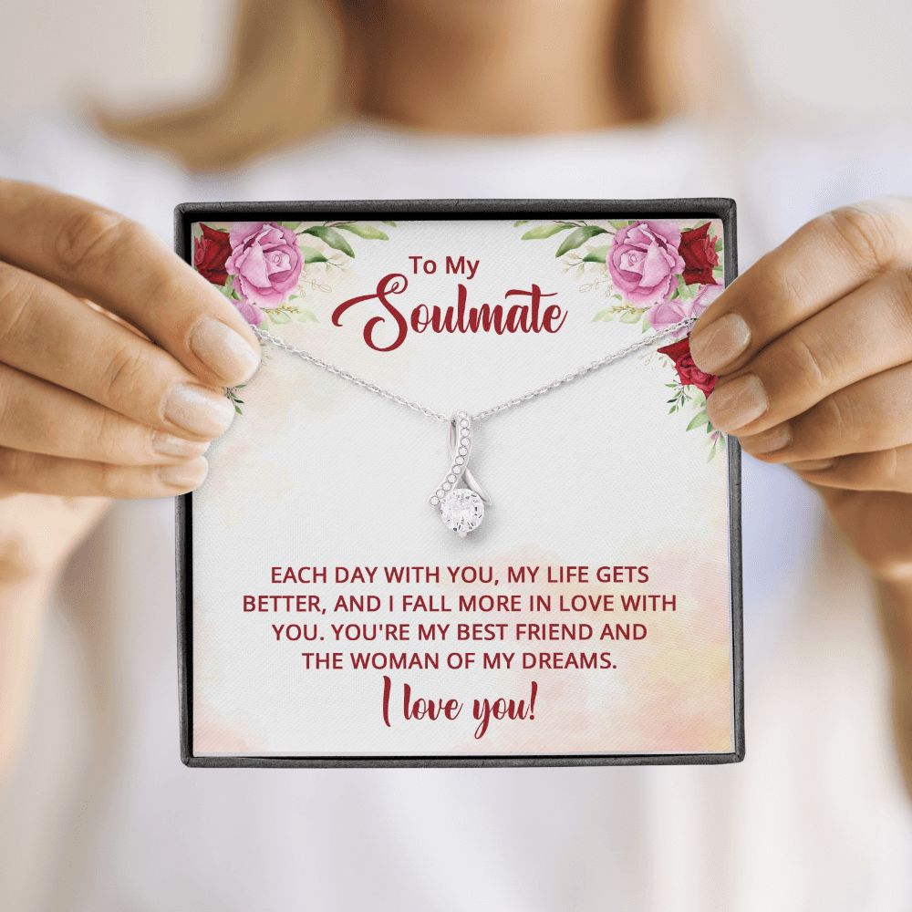 To My Soulmate You're My Best Friend Alluring Ribbon Necklace Message Card-Express Your Love Gifts