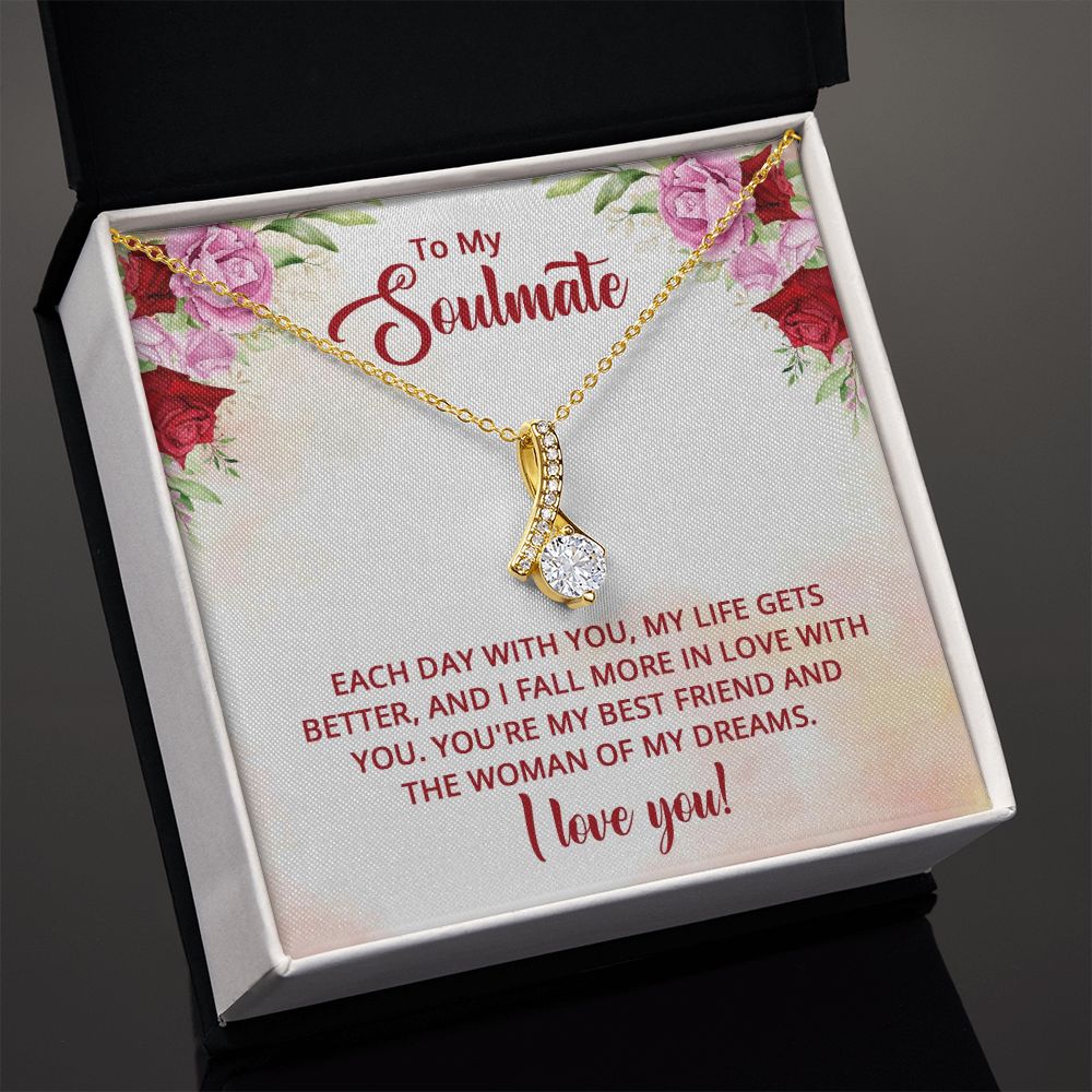 To My Soulmate You're My Best Friend Alluring Ribbon Necklace Message Card-Express Your Love Gifts