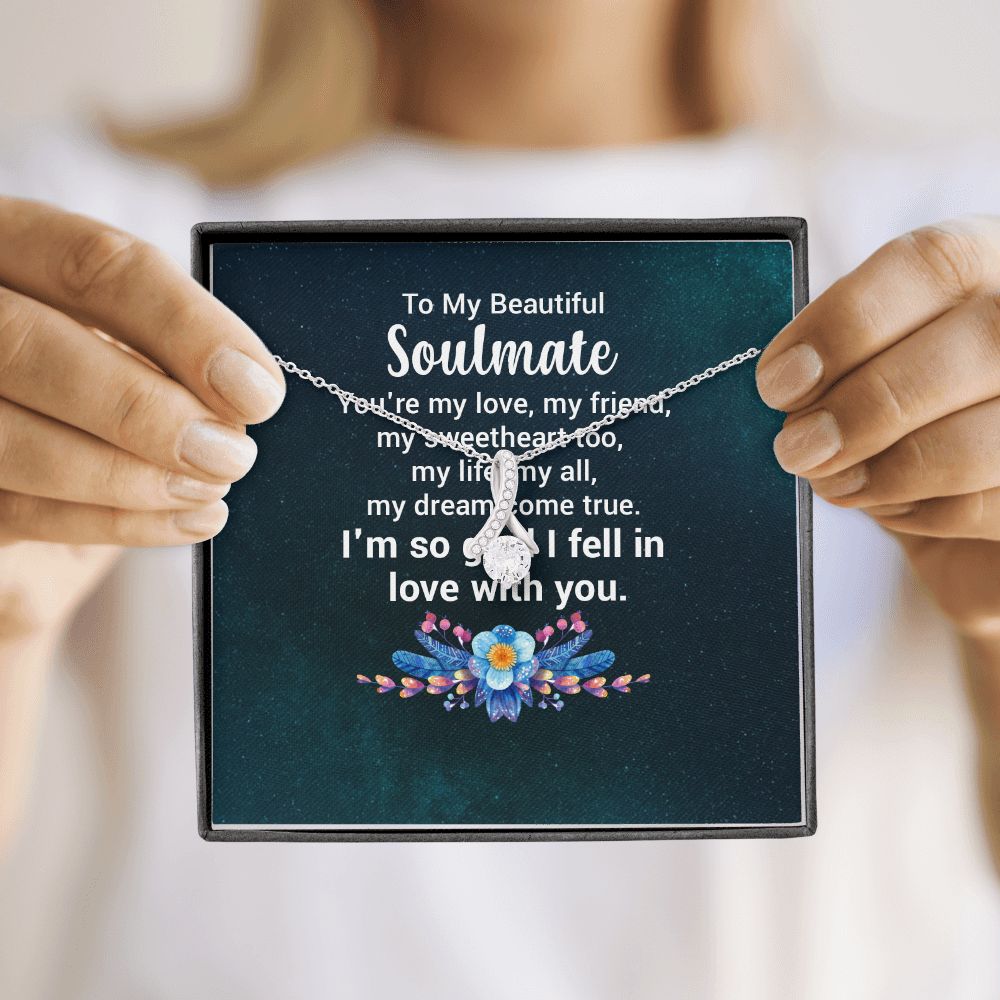 To My Soulmate You're My Love Alluring Ribbon Necklace Message Card-Express Your Love Gifts
