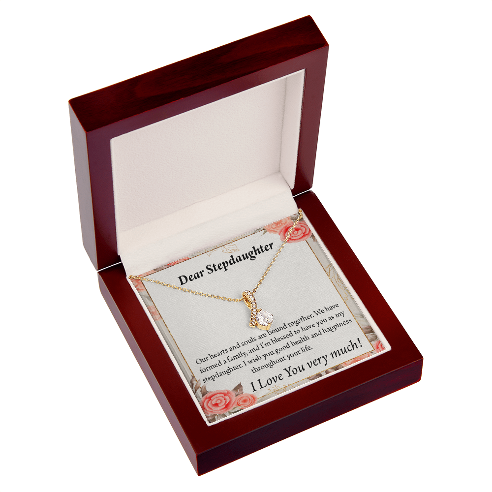 To My Stepdaughter Bound Together Alluring Ribbon Necklace Message Card-Express Your Love Gifts