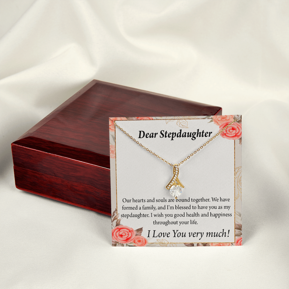 To My Stepdaughter Bound Together Alluring Ribbon Necklace Message Card-Express Your Love Gifts