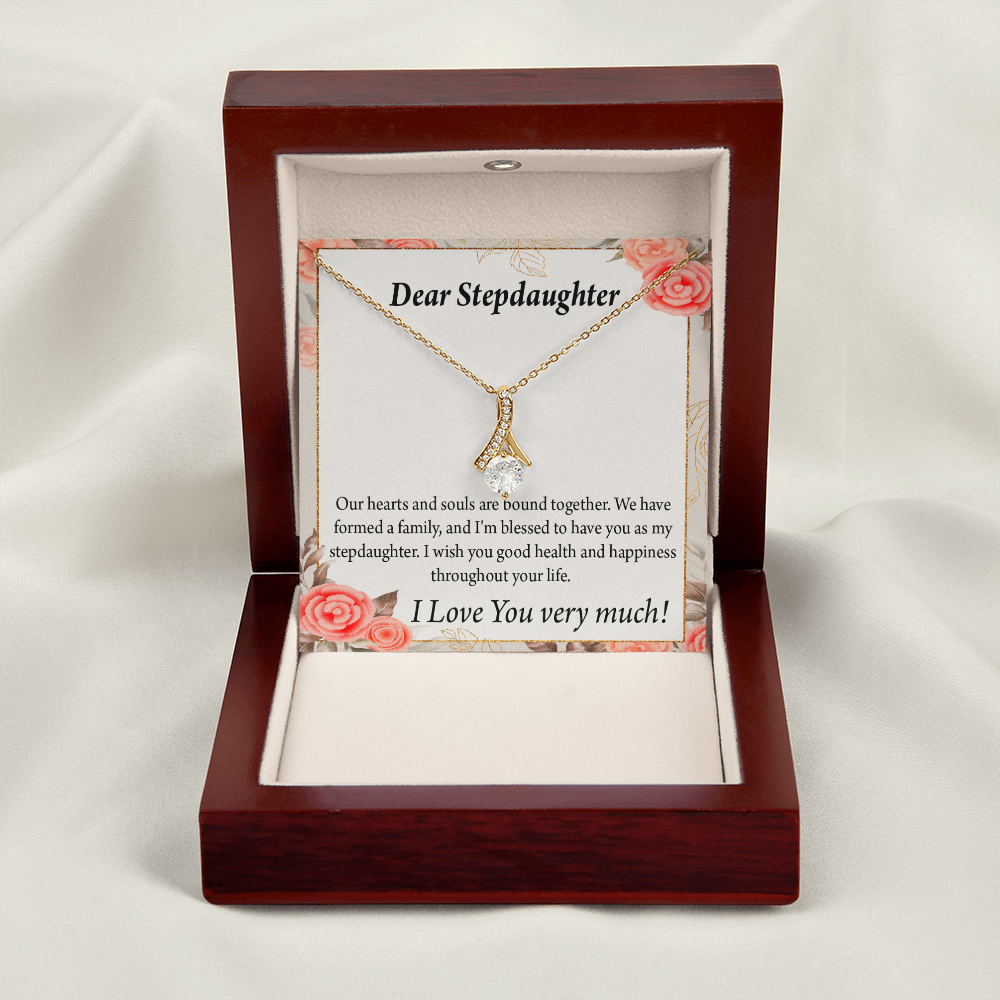 To My Stepdaughter Bound Together Alluring Ribbon Necklace Message Card-Express Your Love Gifts