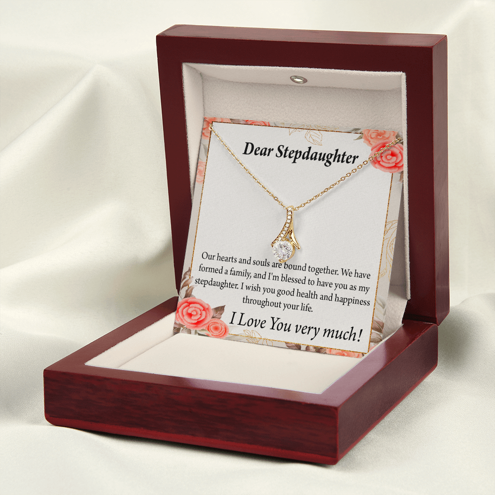 To My Stepdaughter Bound Together Alluring Ribbon Necklace Message Card-Express Your Love Gifts