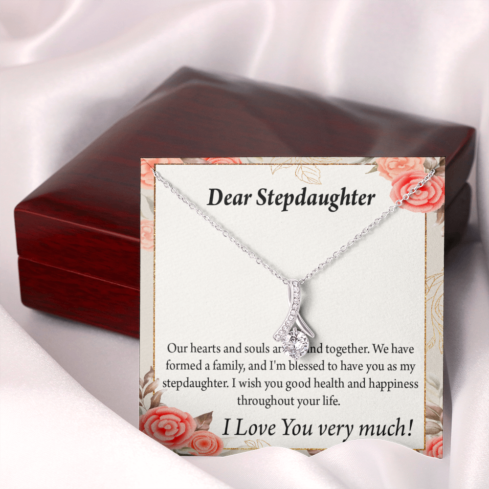 To My Stepdaughter Bound Together Alluring Ribbon Necklace Message Card-Express Your Love Gifts