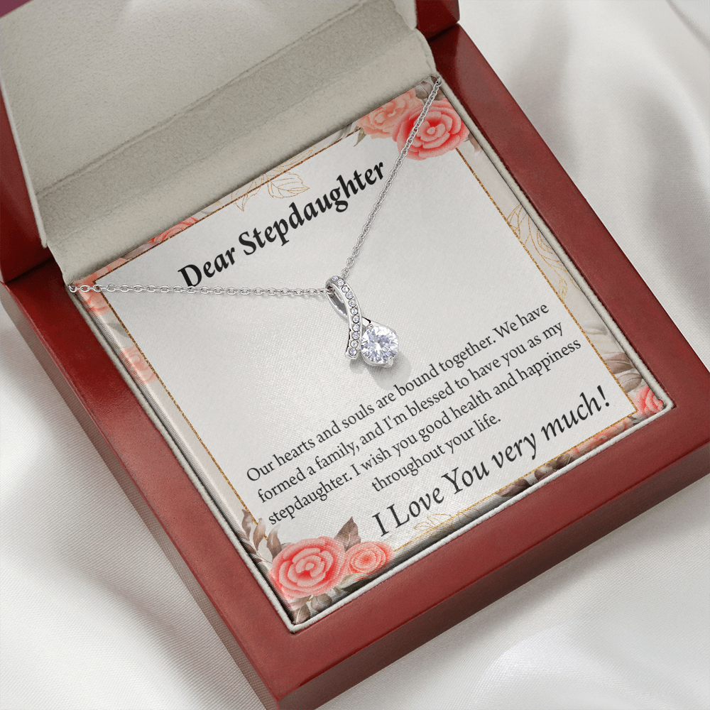 To My Stepdaughter Bound Together Alluring Ribbon Necklace Message Card-Express Your Love Gifts