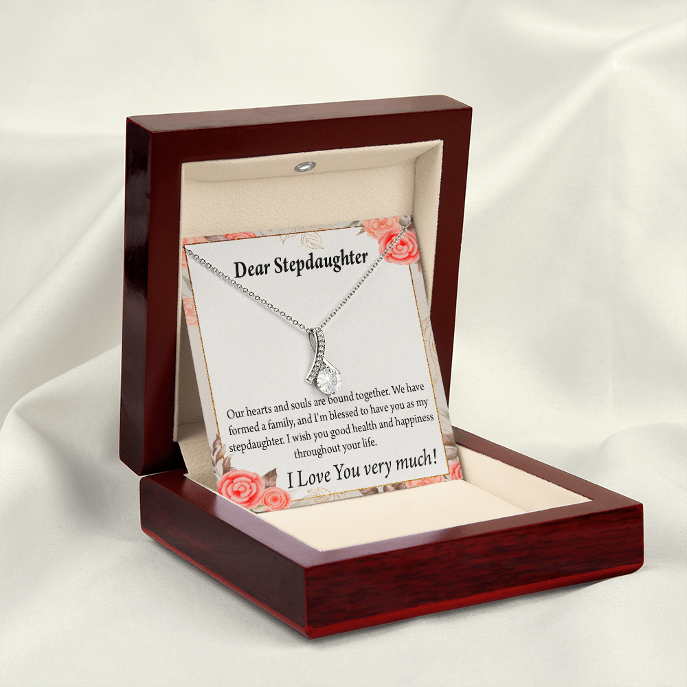 To My Stepdaughter Bound Together Alluring Ribbon Necklace Message Card-Express Your Love Gifts