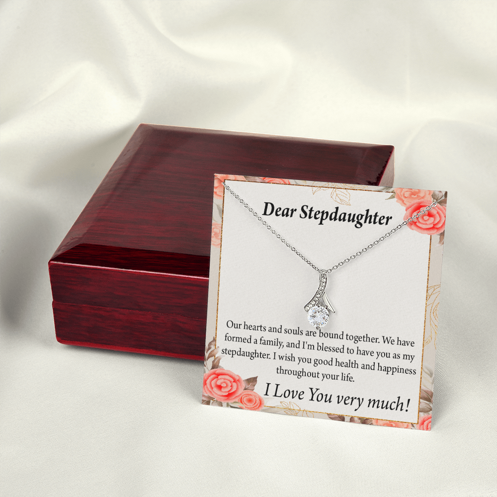 To My Stepdaughter Bound Together Alluring Ribbon Necklace Message Card-Express Your Love Gifts