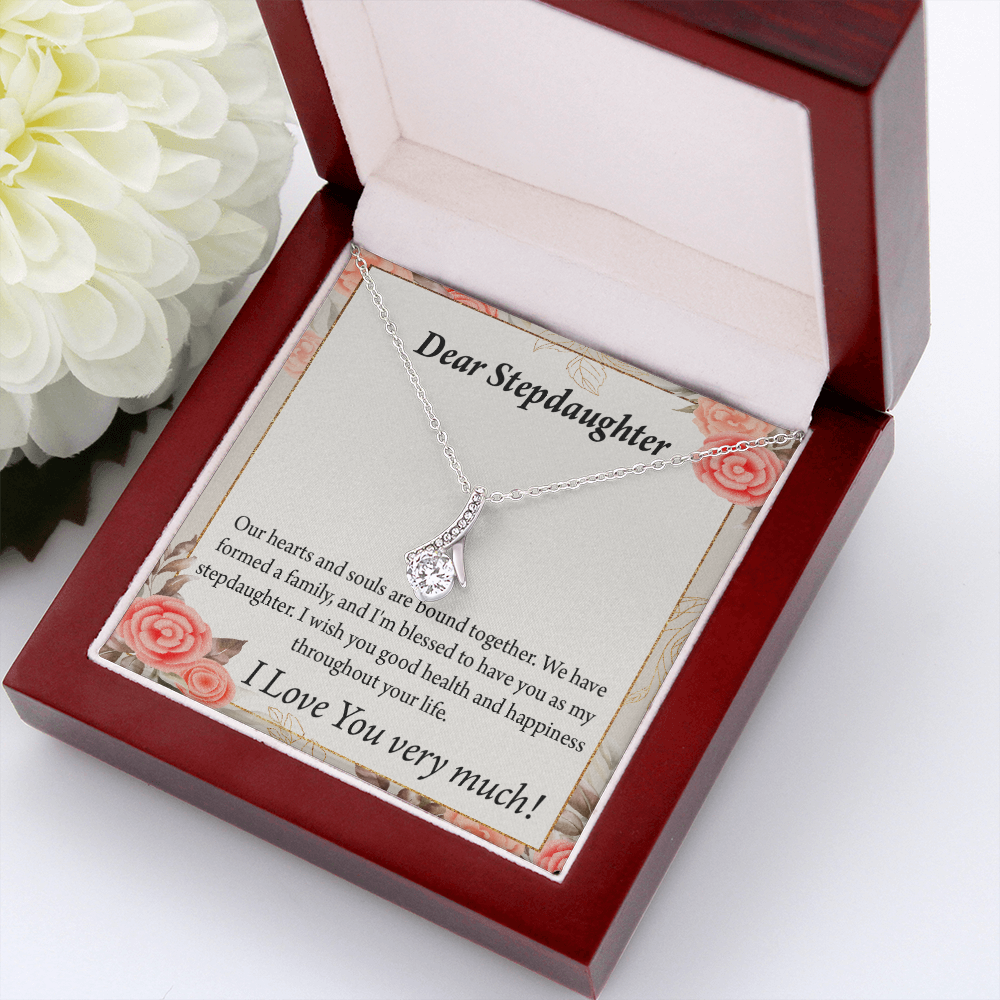 To My Stepdaughter Bound Together Alluring Ribbon Necklace Message Card-Express Your Love Gifts