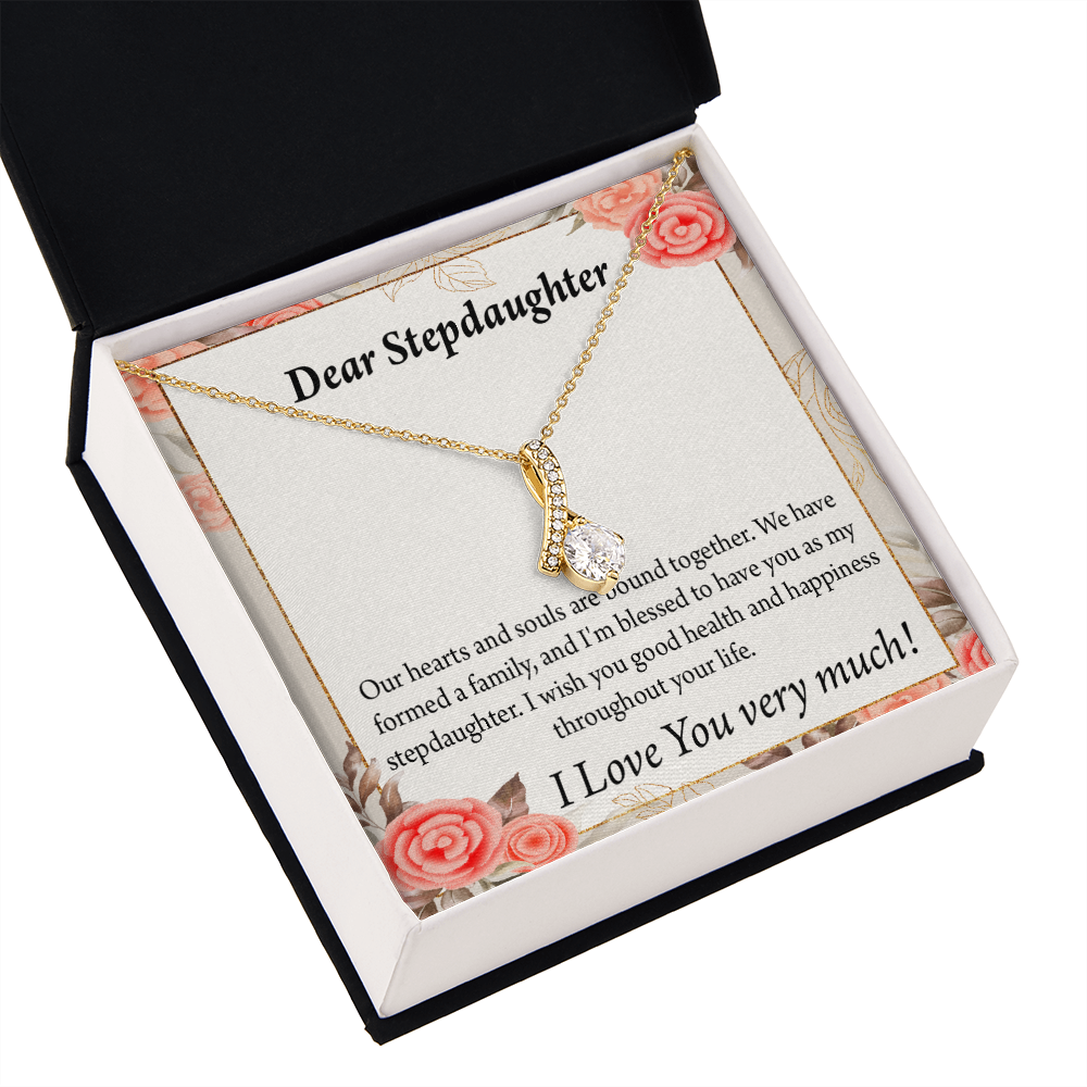 To My Stepdaughter Bound Together Alluring Ribbon Necklace Message Card-Express Your Love Gifts