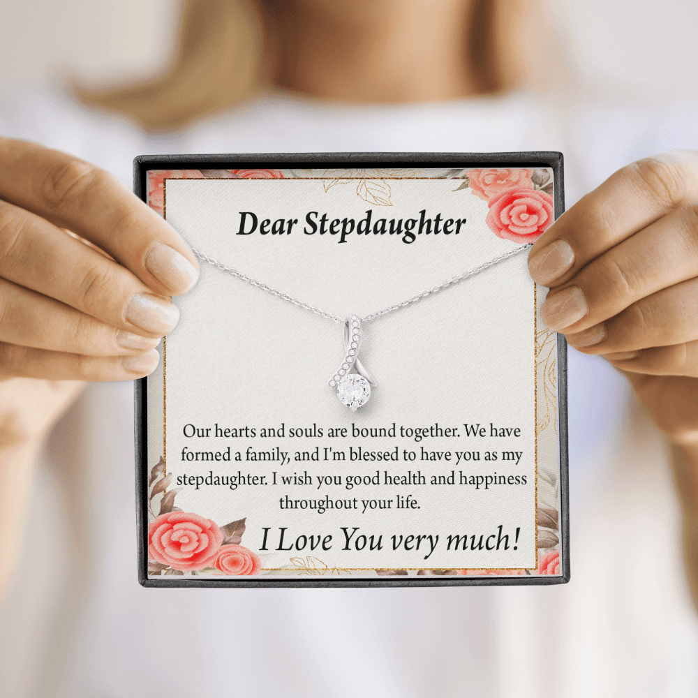 To My Stepdaughter Bound Together Alluring Ribbon Necklace Message Card-Express Your Love Gifts
