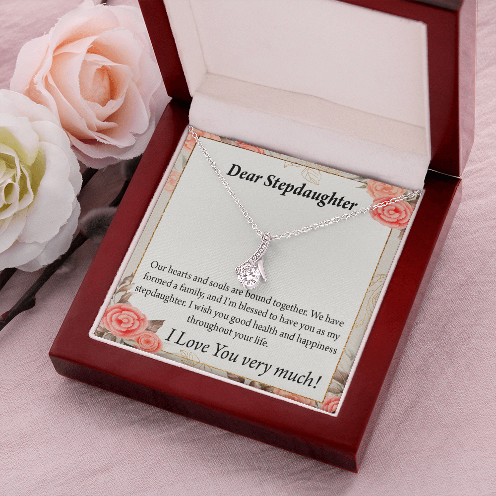 To My Stepdaughter Bound Together Alluring Ribbon Necklace Message Card-Express Your Love Gifts