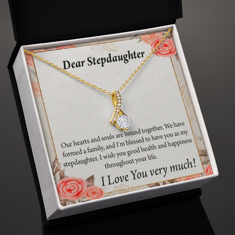 To My Stepdaughter Bound Together Alluring Ribbon Necklace Message Card-Express Your Love Gifts