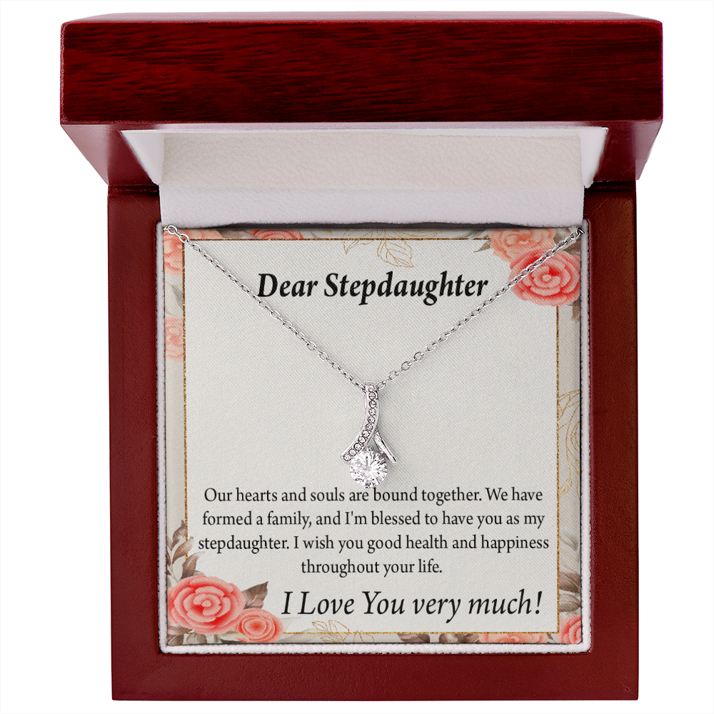 To My Stepdaughter Bound Together Alluring Ribbon Necklace Message Card-Express Your Love Gifts
