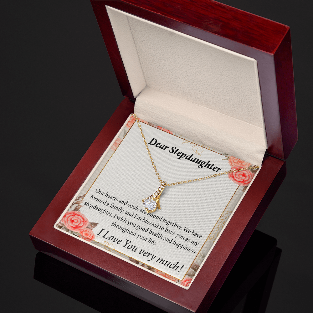 To My Stepdaughter Bound Together Alluring Ribbon Necklace Message Card-Express Your Love Gifts