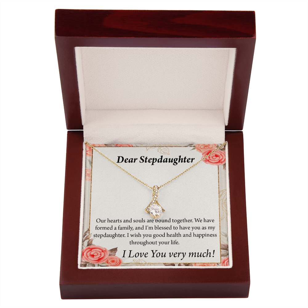 To My Stepdaughter Bound Together Alluring Ribbon Necklace Message Card-Express Your Love Gifts