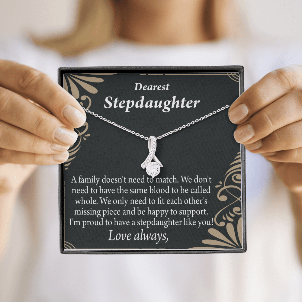 To My Stepdaughter Family Reminder Alluring Ribbon Necklace Message Card-Express Your Love Gifts