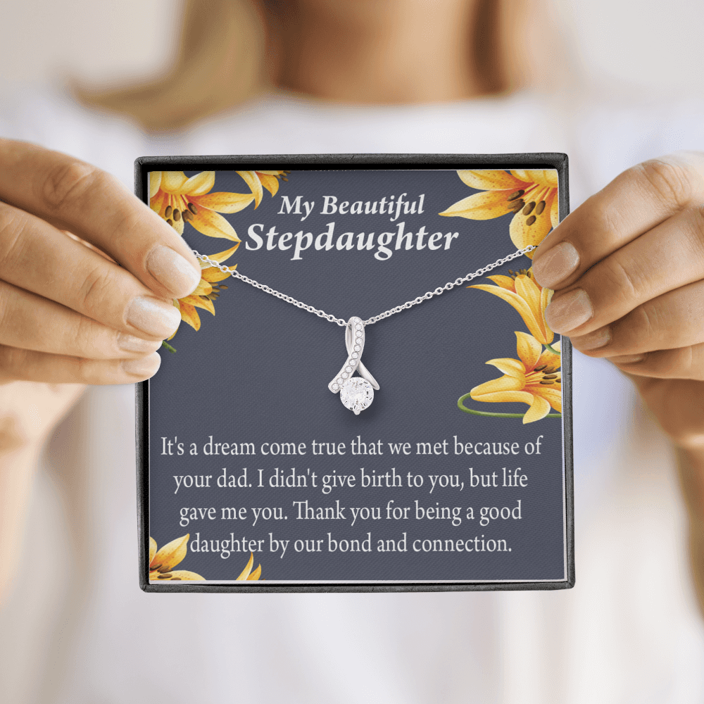 To My Stepdaughter Life's Gift Alluring Ribbon Necklace Message Card-Express Your Love Gifts