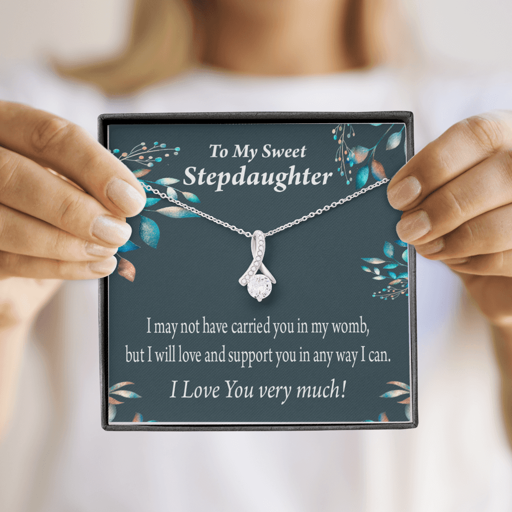 To My Stepdaughter Love & Support Alluring Ribbon Necklace Message Card-Express Your Love Gifts