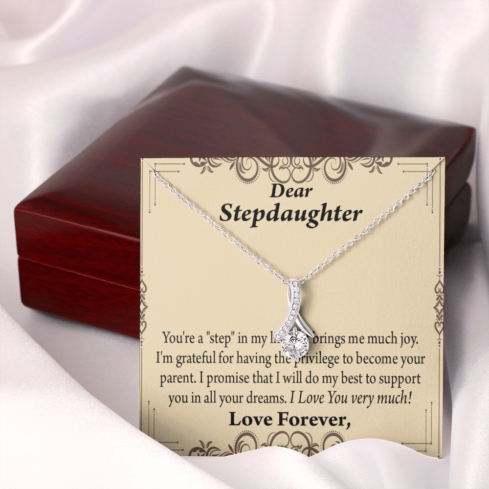 To My Stepdaughter Milestones Alluring Ribbon Necklace Message Card-Express Your Love Gifts