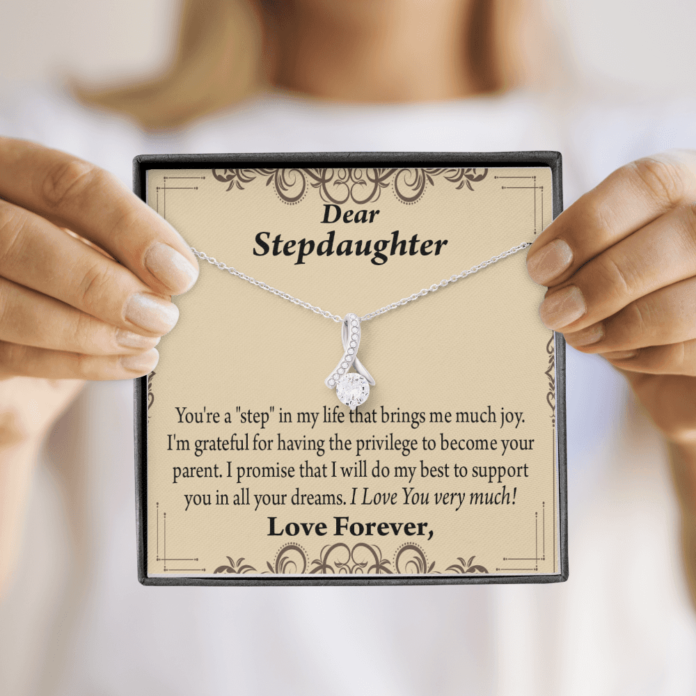 To My Stepdaughter Milestones Alluring Ribbon Necklace Message Card-Express Your Love Gifts