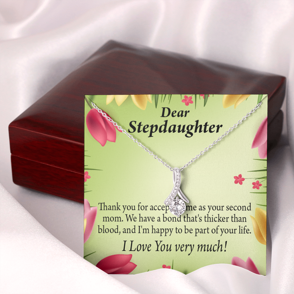 To My Stepdaughter Thicker than Blood Alluring Ribbon Necklace Message Card-Express Your Love Gifts