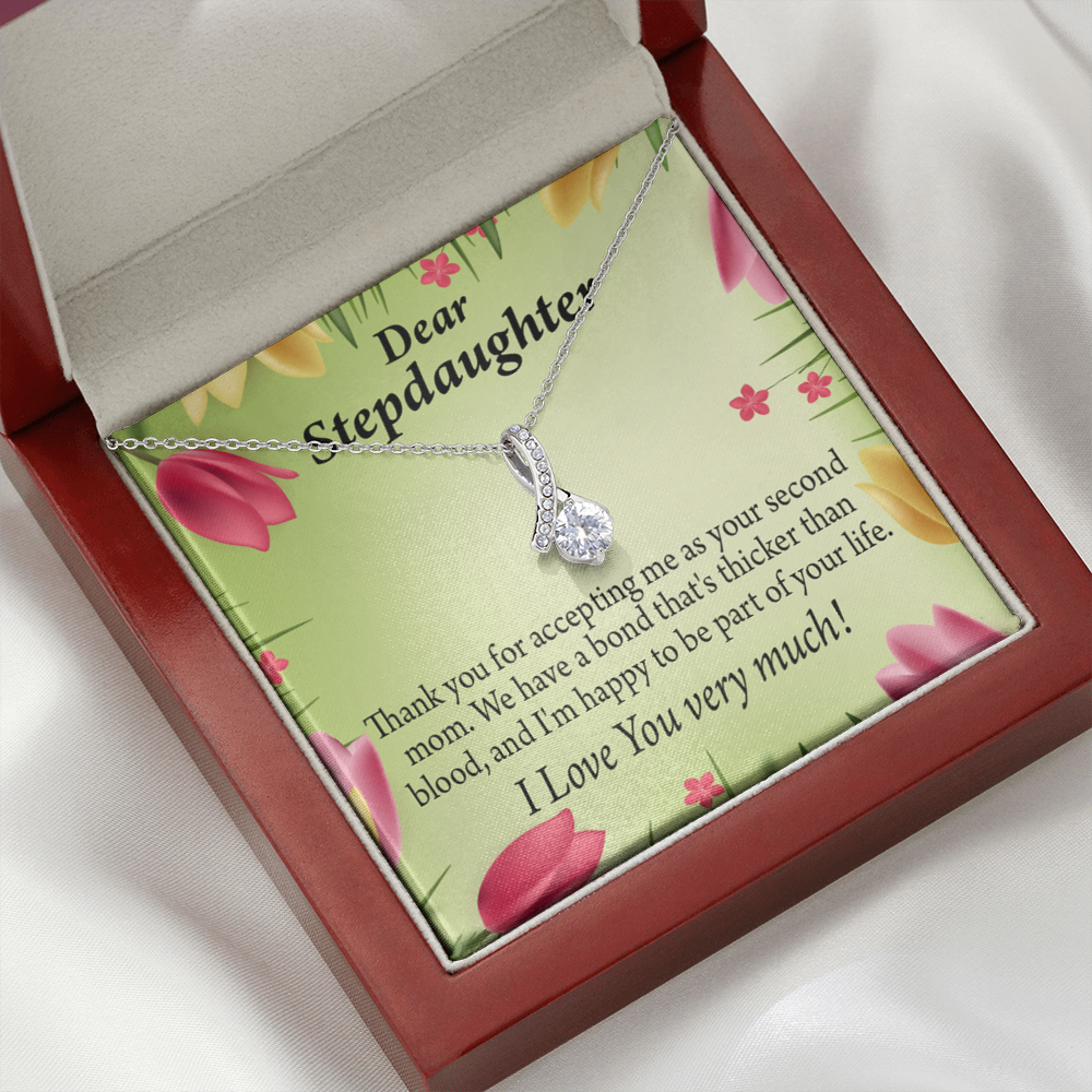 To My Stepdaughter Thicker than Blood Alluring Ribbon Necklace Message Card-Express Your Love Gifts