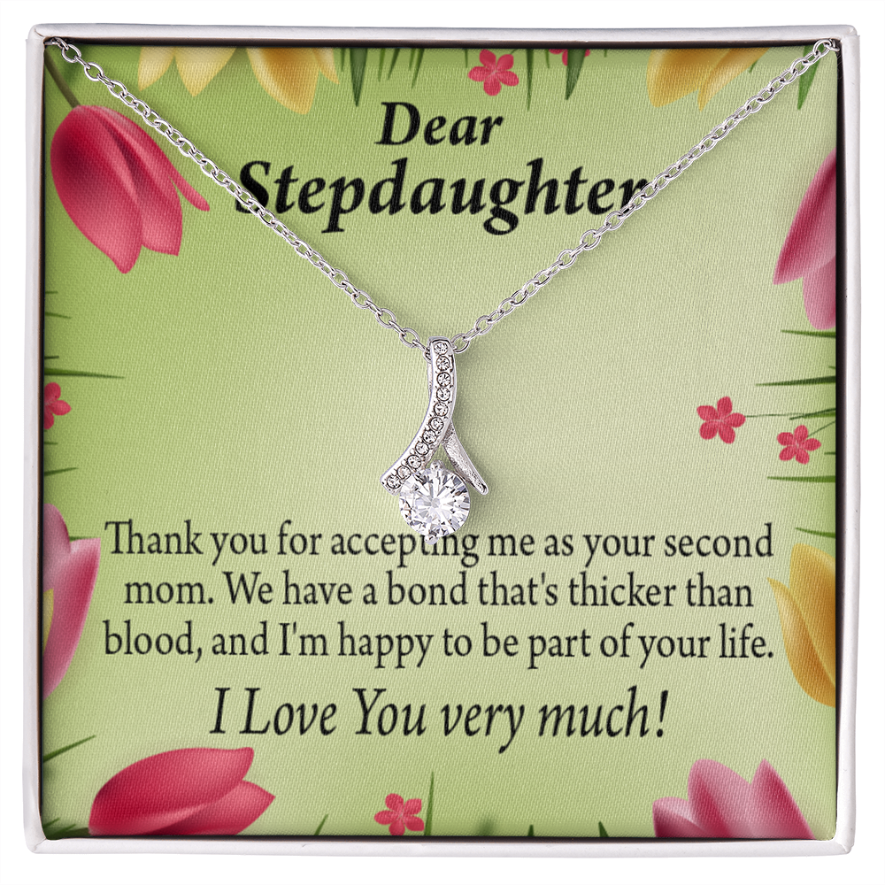 To My Stepdaughter Thicker than Blood Alluring Ribbon Necklace Message Card-Express Your Love Gifts