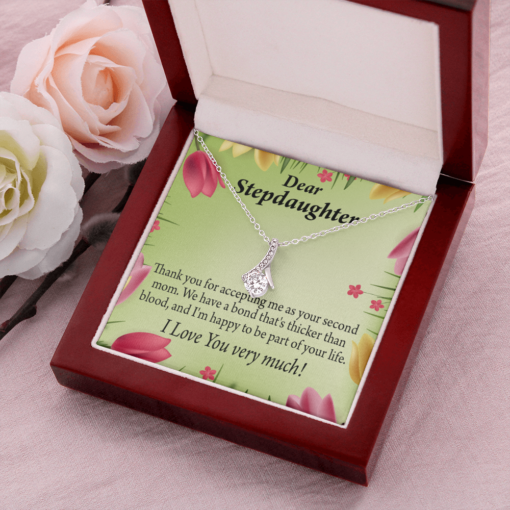 To My Stepdaughter Thicker than Blood Alluring Ribbon Necklace Message Card-Express Your Love Gifts