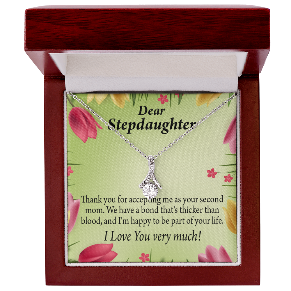 To My Stepdaughter Thicker than Blood Alluring Ribbon Necklace Message Card-Express Your Love Gifts