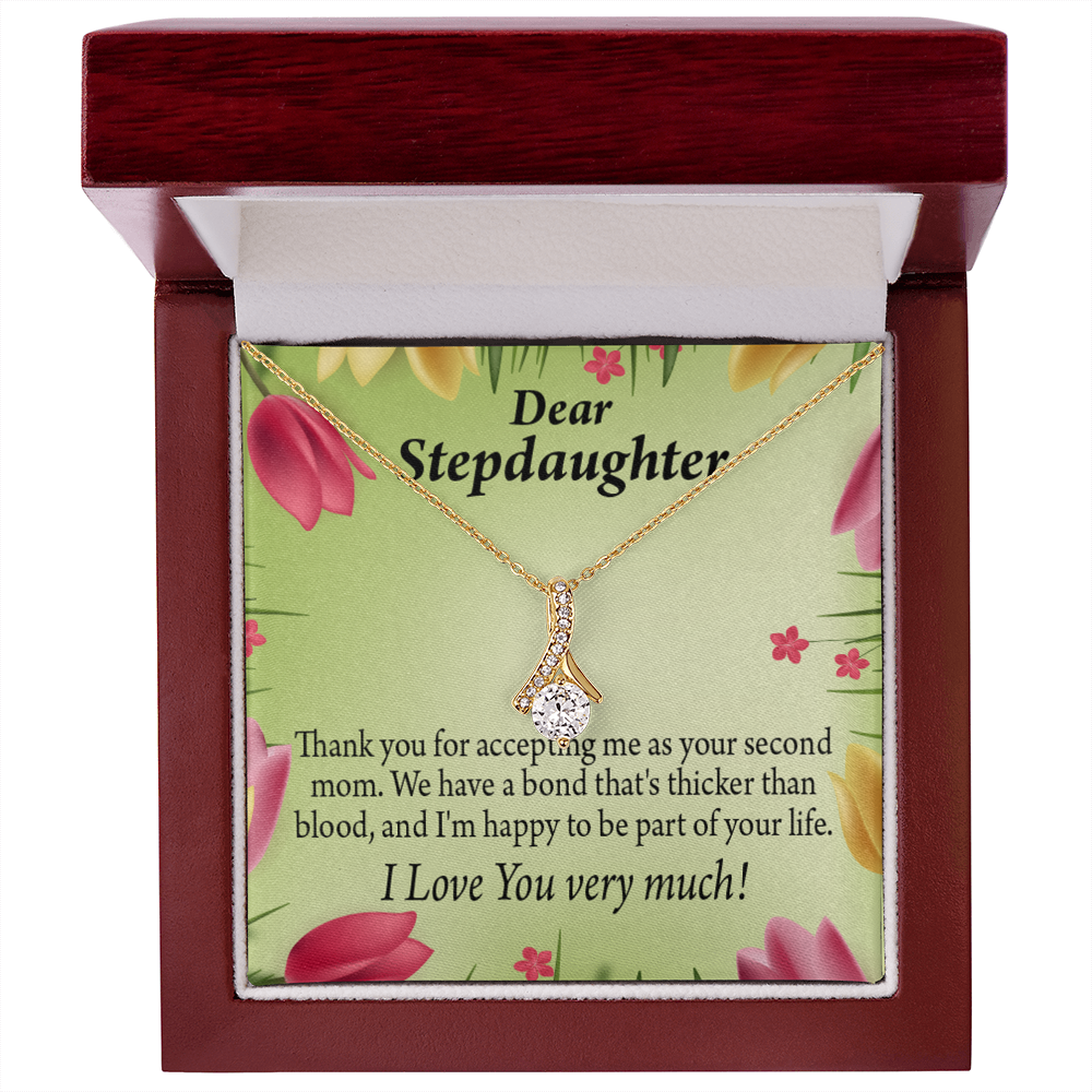To My Stepdaughter Thicker than Blood Alluring Ribbon Necklace Message Card-Express Your Love Gifts