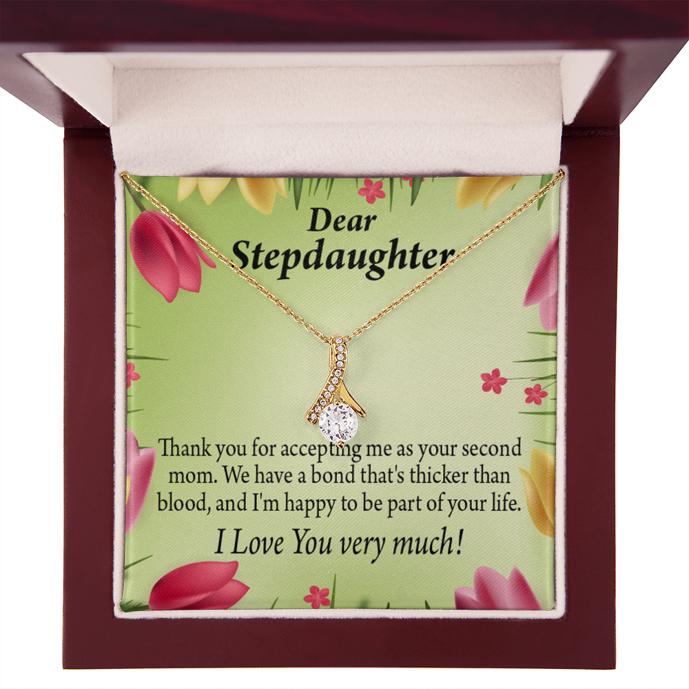 To My Stepdaughter Thicker than Blood Alluring Ribbon Necklace Message Card-Express Your Love Gifts