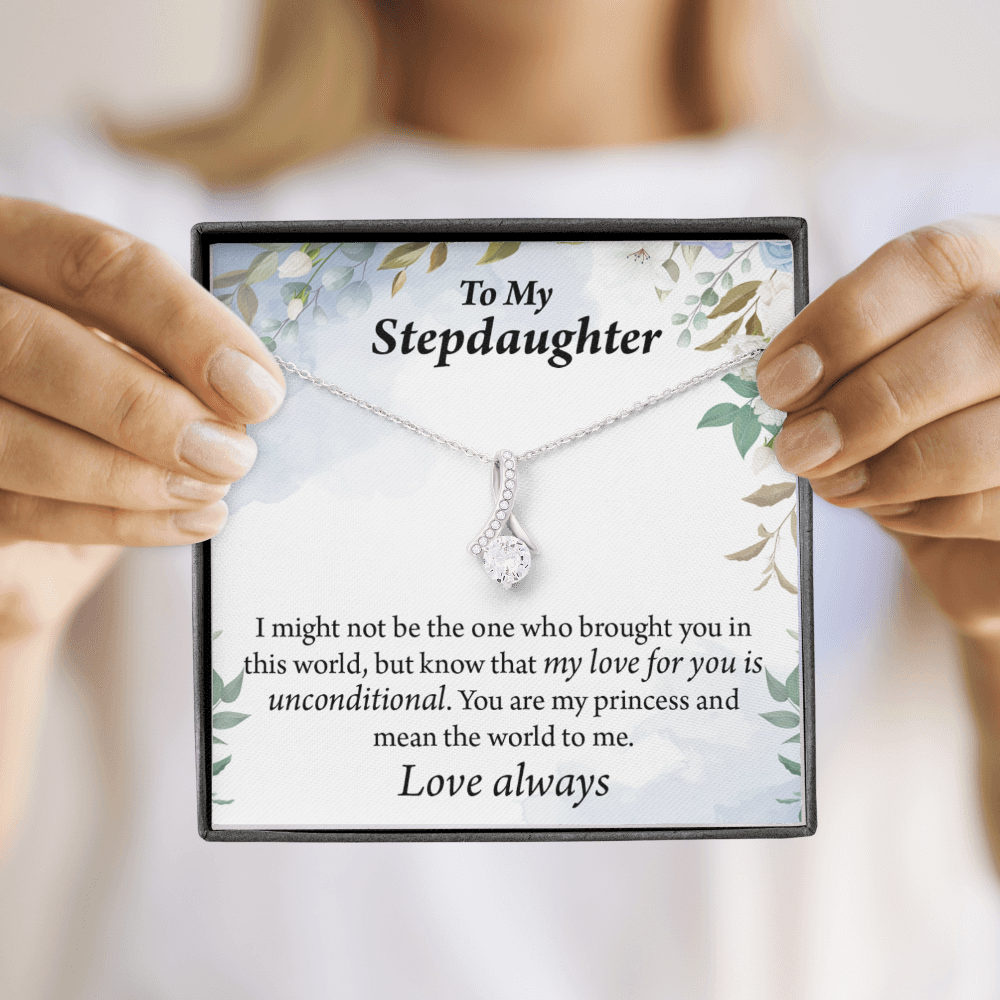 To My Stepdaughter Unconditional Love Alluring Ribbon Necklace Message Card-Express Your Love Gifts