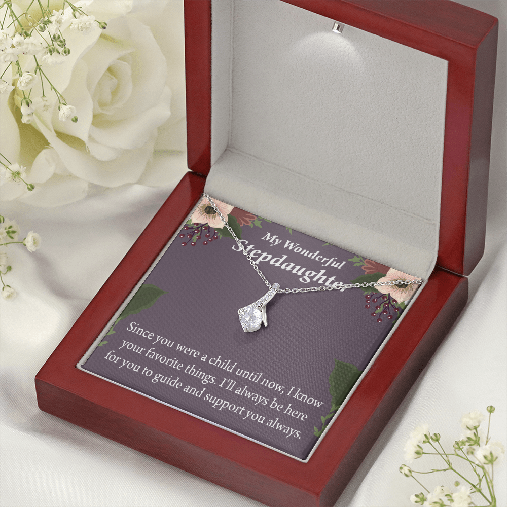 To My Stepdaughter Wonderful Stepdaughter Heart Keeper Alluring Ribbon Necklace Message Card-Express Your Love Gifts