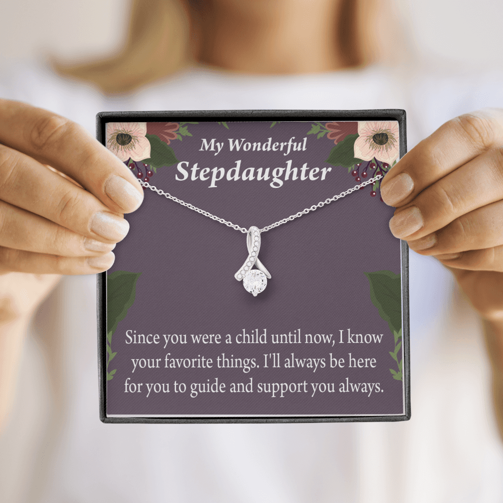 To My Stepdaughter Wonderful Stepdaughter Heart Keeper Alluring Ribbon Necklace Message Card-Express Your Love Gifts