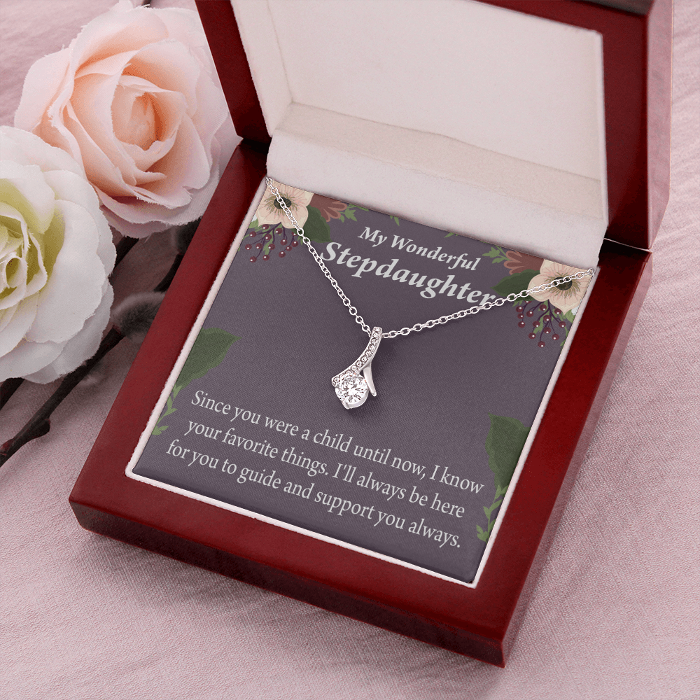 To My Stepdaughter Wonderful Stepdaughter Heart Keeper Alluring Ribbon Necklace Message Card-Express Your Love Gifts