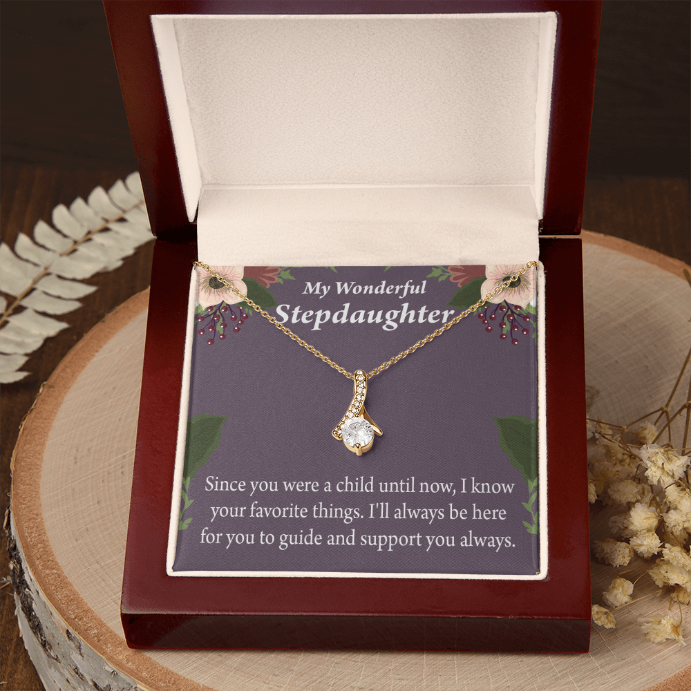 To My Stepdaughter Wonderful Stepdaughter Heart Keeper Alluring Ribbon Necklace Message Card-Express Your Love Gifts
