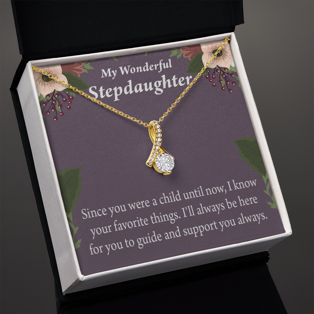 To My Stepdaughter Wonderful Stepdaughter Heart Keeper Alluring Ribbon Necklace Message Card-Express Your Love Gifts