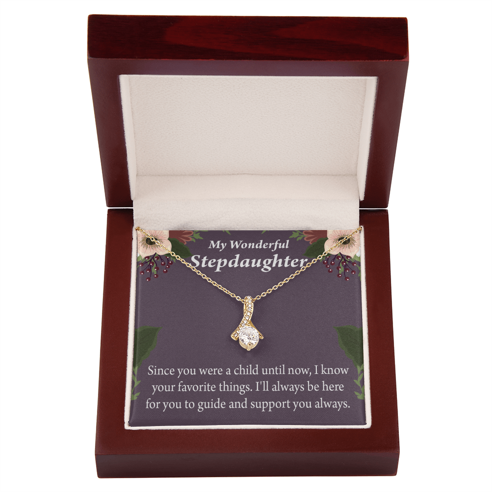 To My Stepdaughter Wonderful Stepdaughter Heart Keeper Alluring Ribbon Necklace Message Card-Express Your Love Gifts
