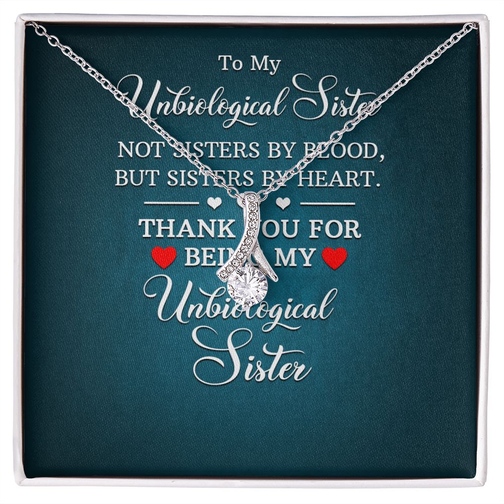To My Unbiological Sister Not Sister by Blood Alluring Ribbon Necklace Message Card-Express Your Love Gifts