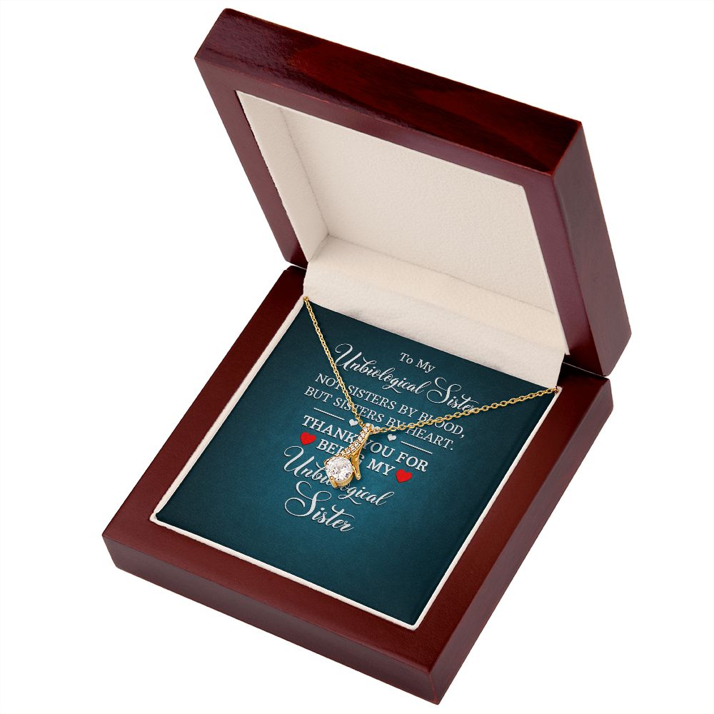 To My Unbiological Sister Not Sister by Blood Alluring Ribbon Necklace Message Card-Express Your Love Gifts