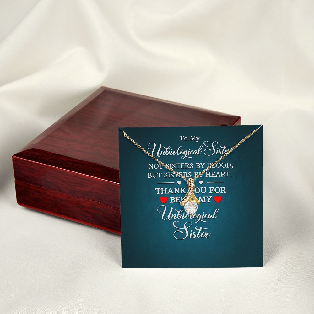 To My Unbiological Sister Not Sister by Blood Alluring Ribbon Necklace Message Card-Express Your Love Gifts