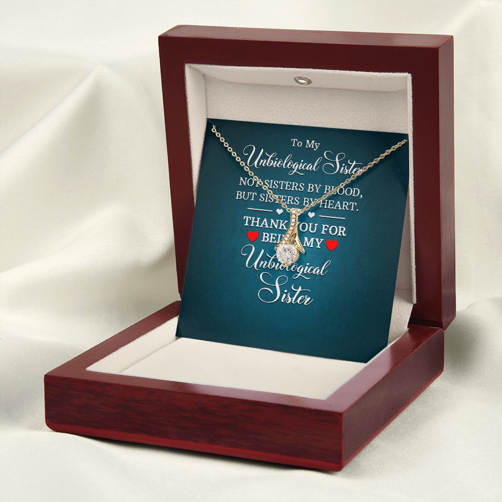 To My Unbiological Sister Not Sister by Blood Alluring Ribbon Necklace Message Card-Express Your Love Gifts
