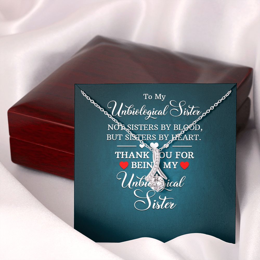 To My Unbiological Sister Not Sister by Blood Alluring Ribbon Necklace Message Card-Express Your Love Gifts