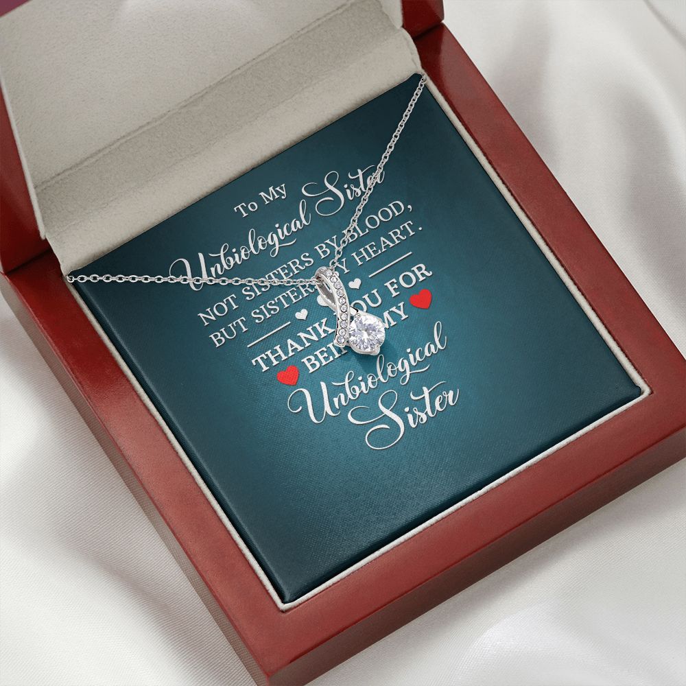 To My Unbiological Sister Not Sister by Blood Alluring Ribbon Necklace Message Card-Express Your Love Gifts