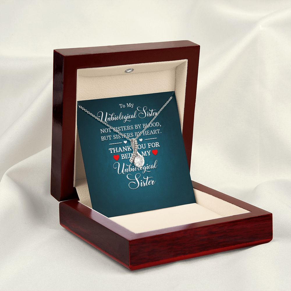 To My Unbiological Sister Not Sister by Blood Alluring Ribbon Necklace Message Card-Express Your Love Gifts