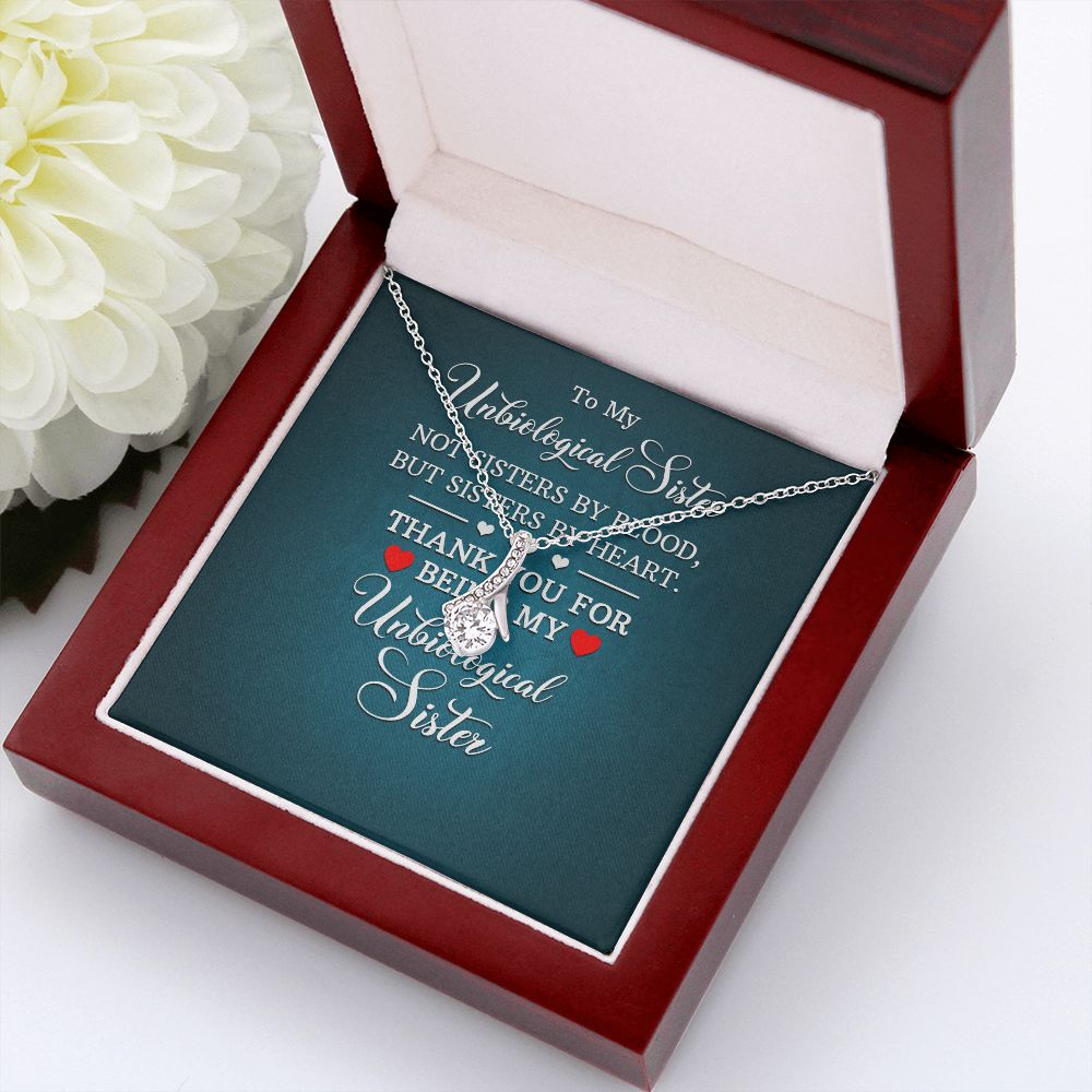 To My Unbiological Sister Not Sister by Blood Alluring Ribbon Necklace Message Card-Express Your Love Gifts