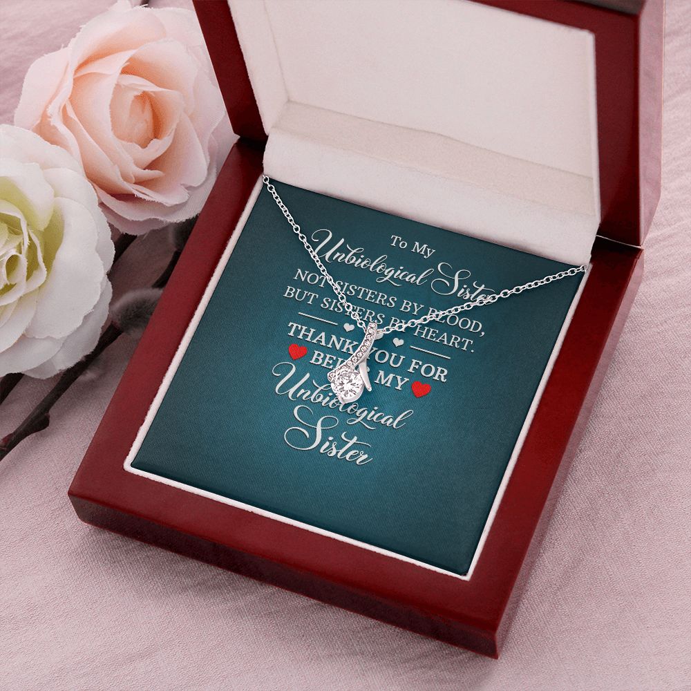 To My Unbiological Sister Not Sister by Blood Alluring Ribbon Necklace Message Card-Express Your Love Gifts