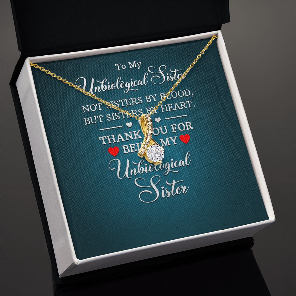 To My Unbiological Sister Not Sister by Blood Alluring Ribbon Necklace Message Card-Express Your Love Gifts