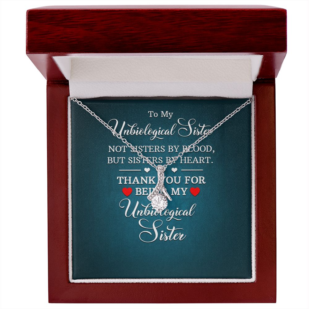 To My Unbiological Sister Not Sister by Blood Alluring Ribbon Necklace Message Card-Express Your Love Gifts