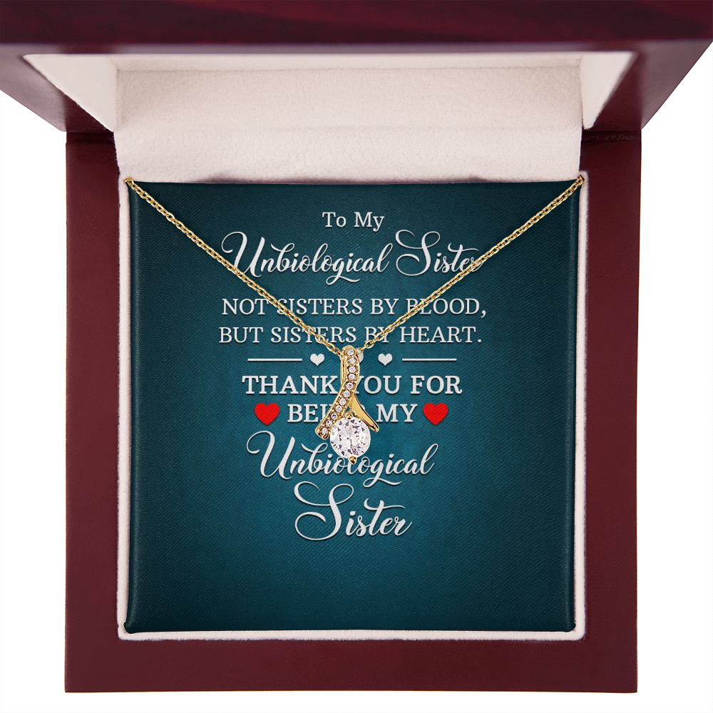 To My Unbiological Sister Not Sister by Blood Alluring Ribbon Necklace Message Card-Express Your Love Gifts